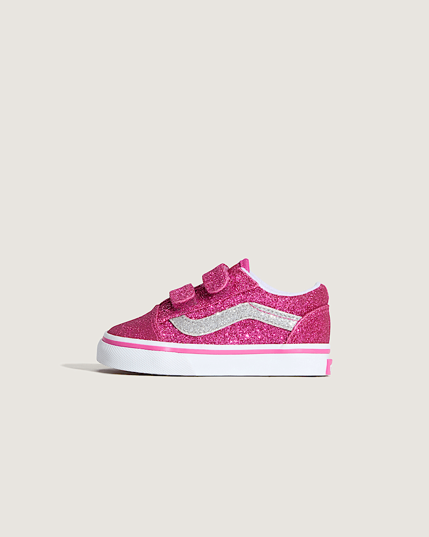 Toddler Old Skool V Shoe VANS Glitter Raspberry Rose Pink HERO