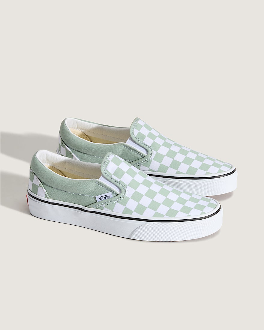 Classic SlipOn Checkerboard Shoe VANS Grey Olive Green  White ALT1