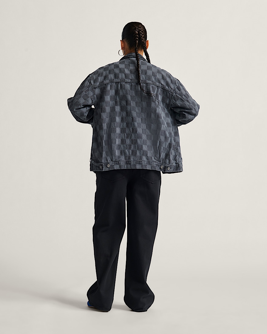 Pitstop Checkered Station Denim Jacket VANS Checkerboard Faded Black ALT2