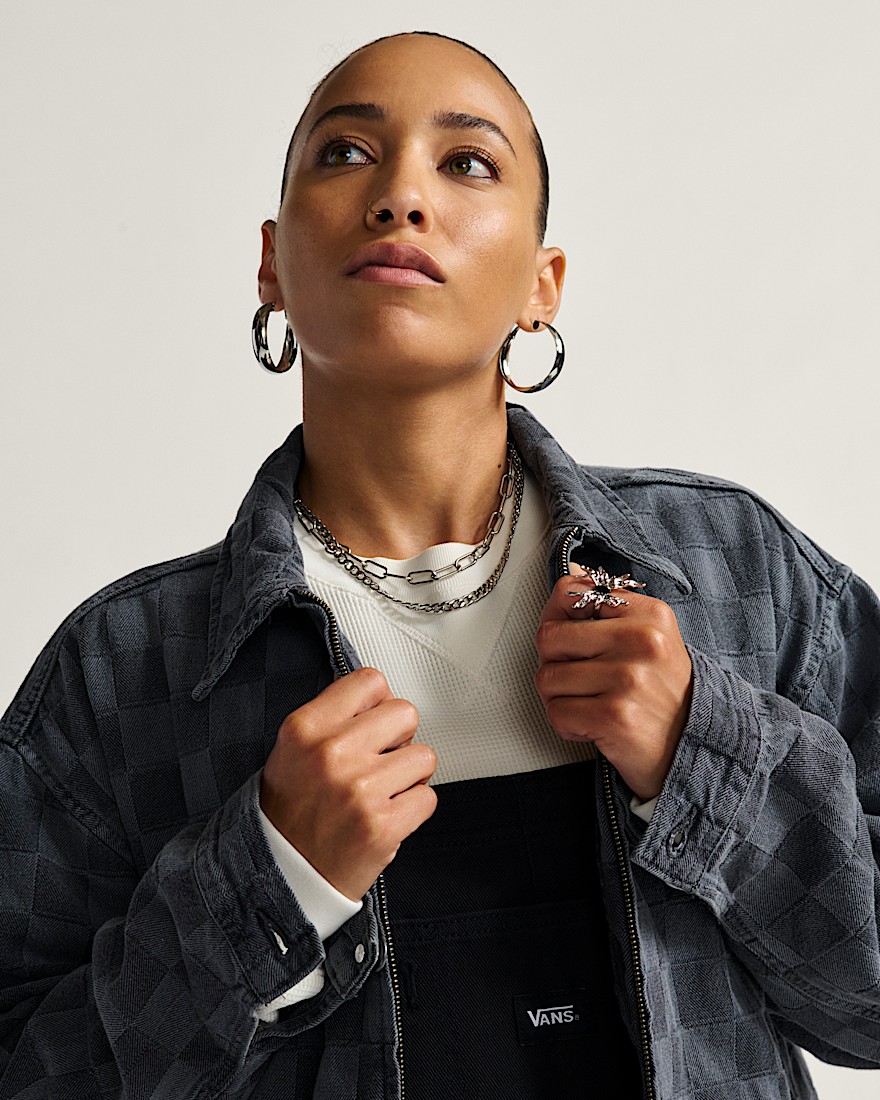 Pitstop Checkered Station Denim Jacket VANS Checkerboard Faded Black ALT4