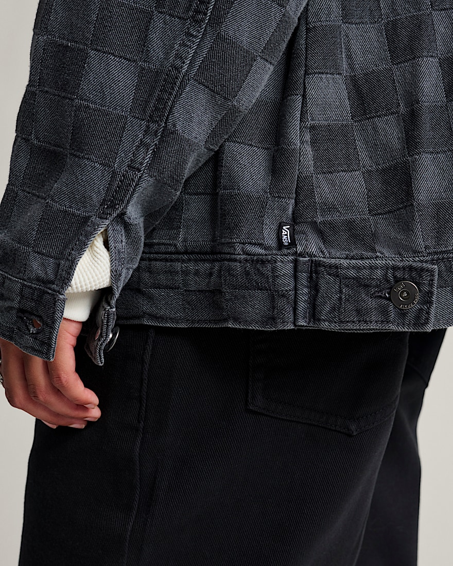 Pitstop Checkered Station Denim Jacket VANS Checkerboard Faded Black ALT6