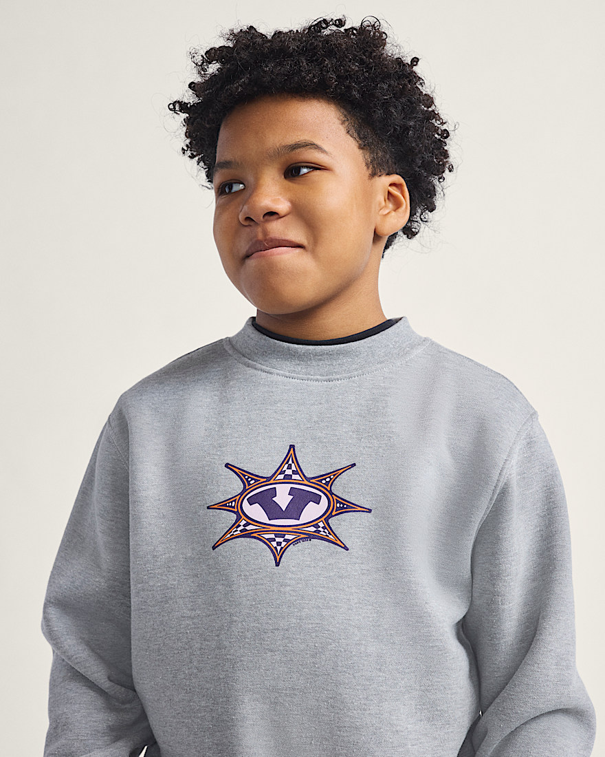 Kids Star Checker Crew Sweatshirt VANS Cement Heather Grey ALT4