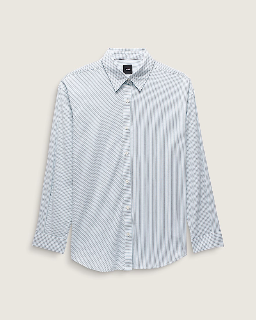 Gillian Striped Button Up Shirt VANS White  Crystal Blue ALT4