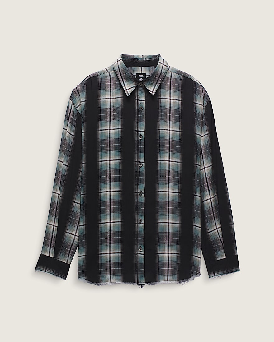 Gillian Plaid Button Up Shirt VANS Black Grey Blue ALT4