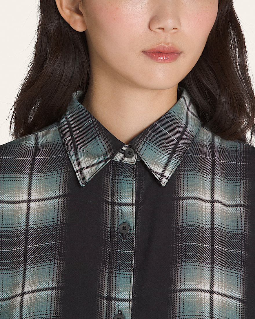 Gillian Plaid Button Up Shirt VANS Black Grey Blue ALT3