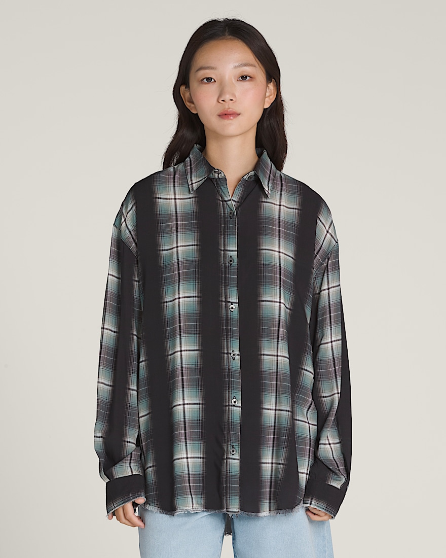 Gillian Plaid Button Up Shirt VANS Black Grey Blue HERO