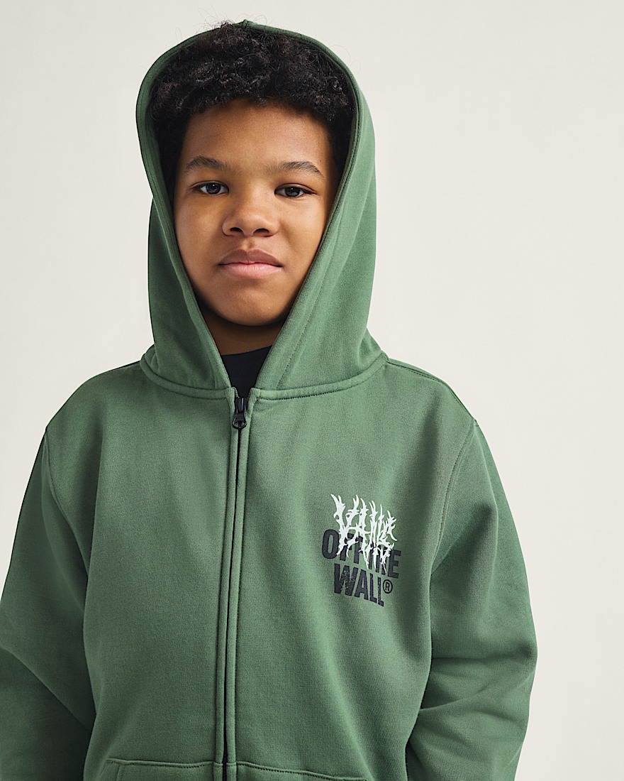 Kids Metal Wall Zip Hoodie VANS Pine Forest Green ALT4
