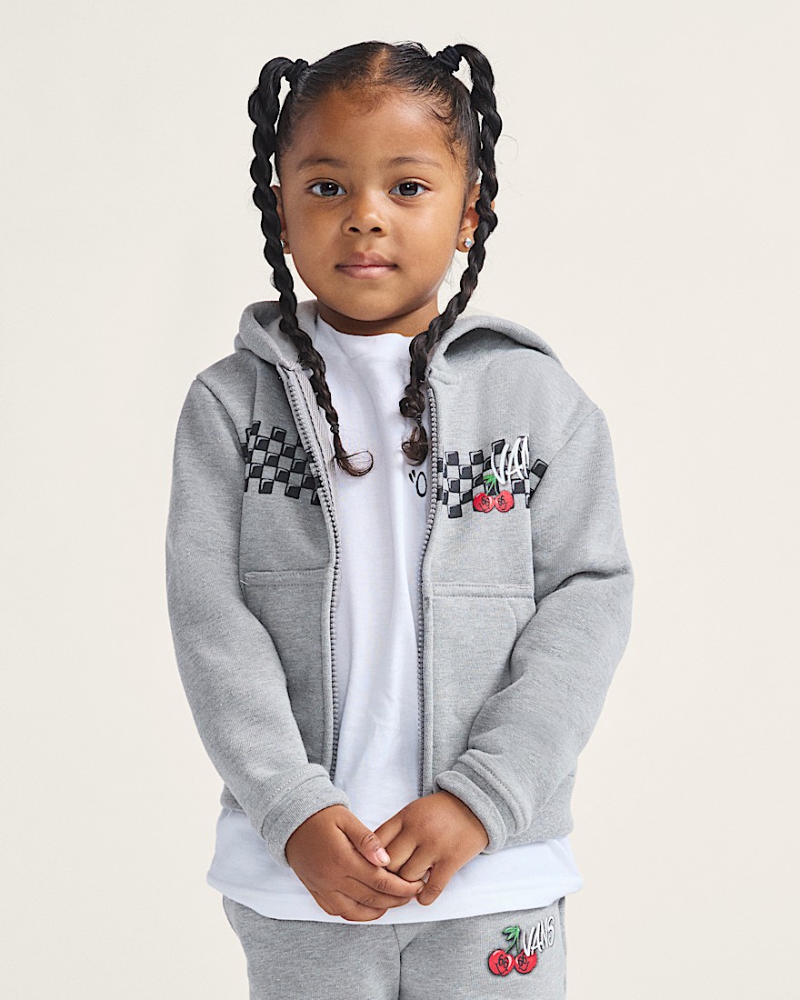 Little Kids Checker Cherries Pullover Hoodie VANS Cement Heather Grey ALT1