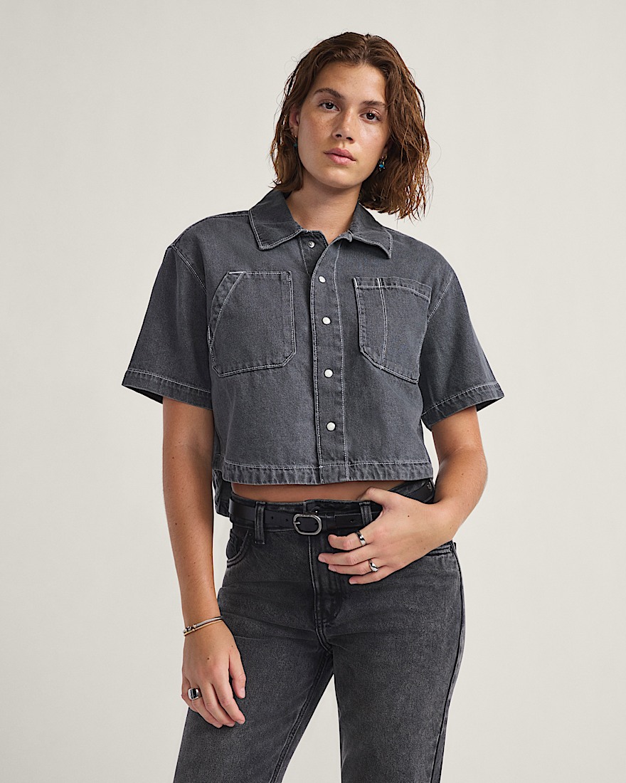 Natalie Denim Button Up Shirt VANS Wash Grey ALT1