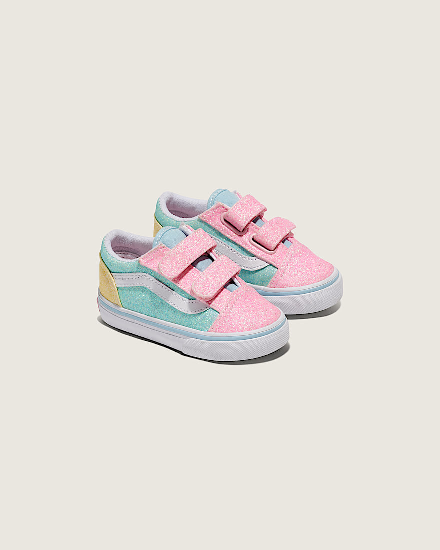 Toddler Old Skool V Shoe VANS Glitter Pastel Blue  Pink  Yellow ALT1