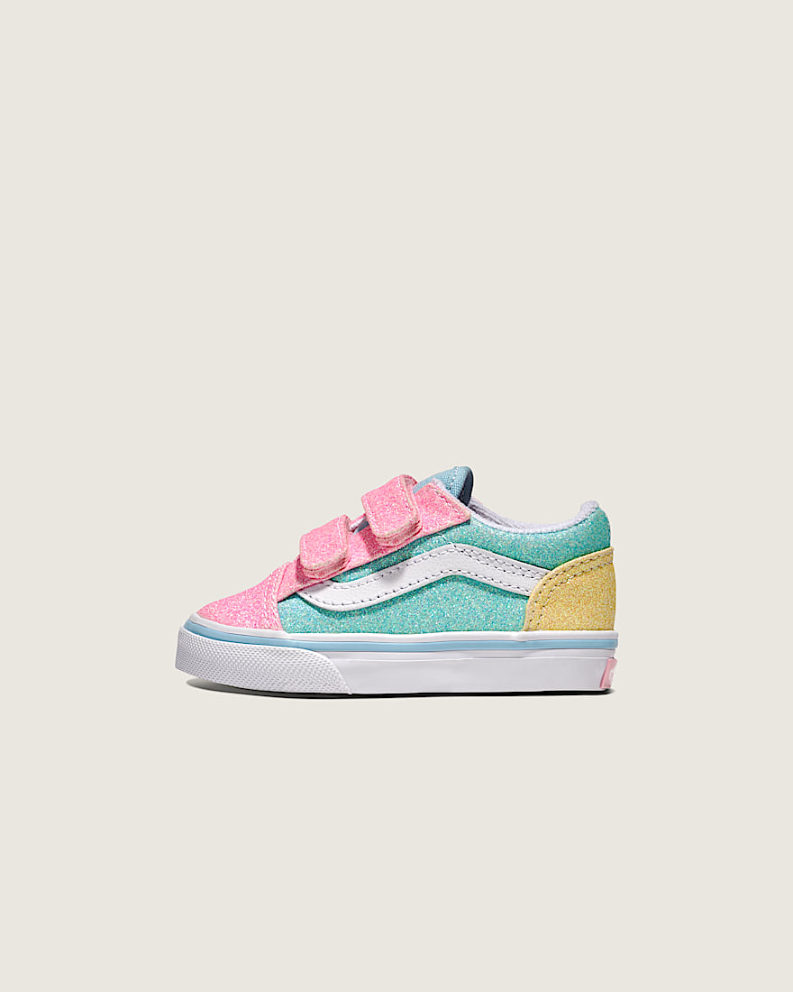 Toddler Old Skool V Shoe VANS Glitter Pastel Blue  Pink  Yellow HERO