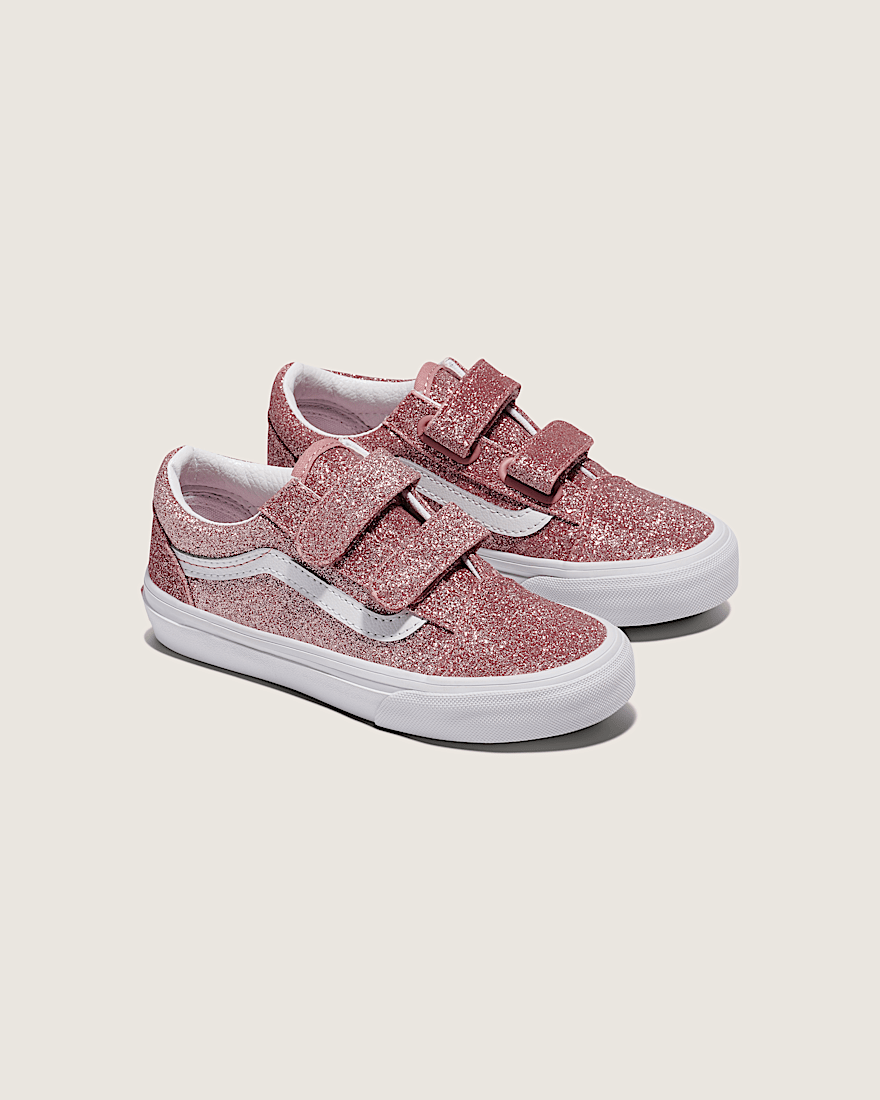 Little Kids Old Skool V Shoe VANS Glitter Rose Gold Pink ALT1