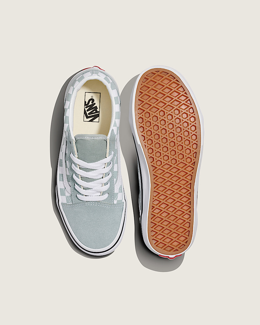 Big Kids Old Skool Checkerboard Shoe VANS Checkerboard Green  White ALT2