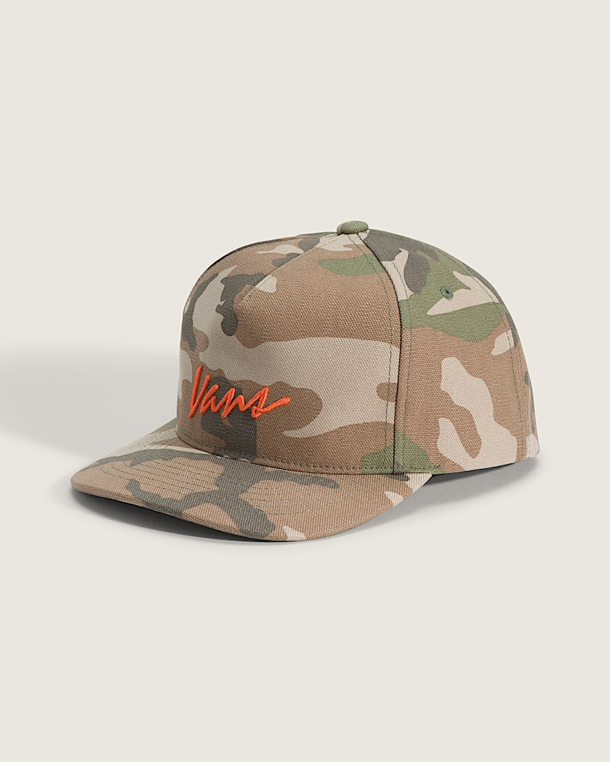 Classic Script Snapback Hat VANS Vintage Camo Black HERO