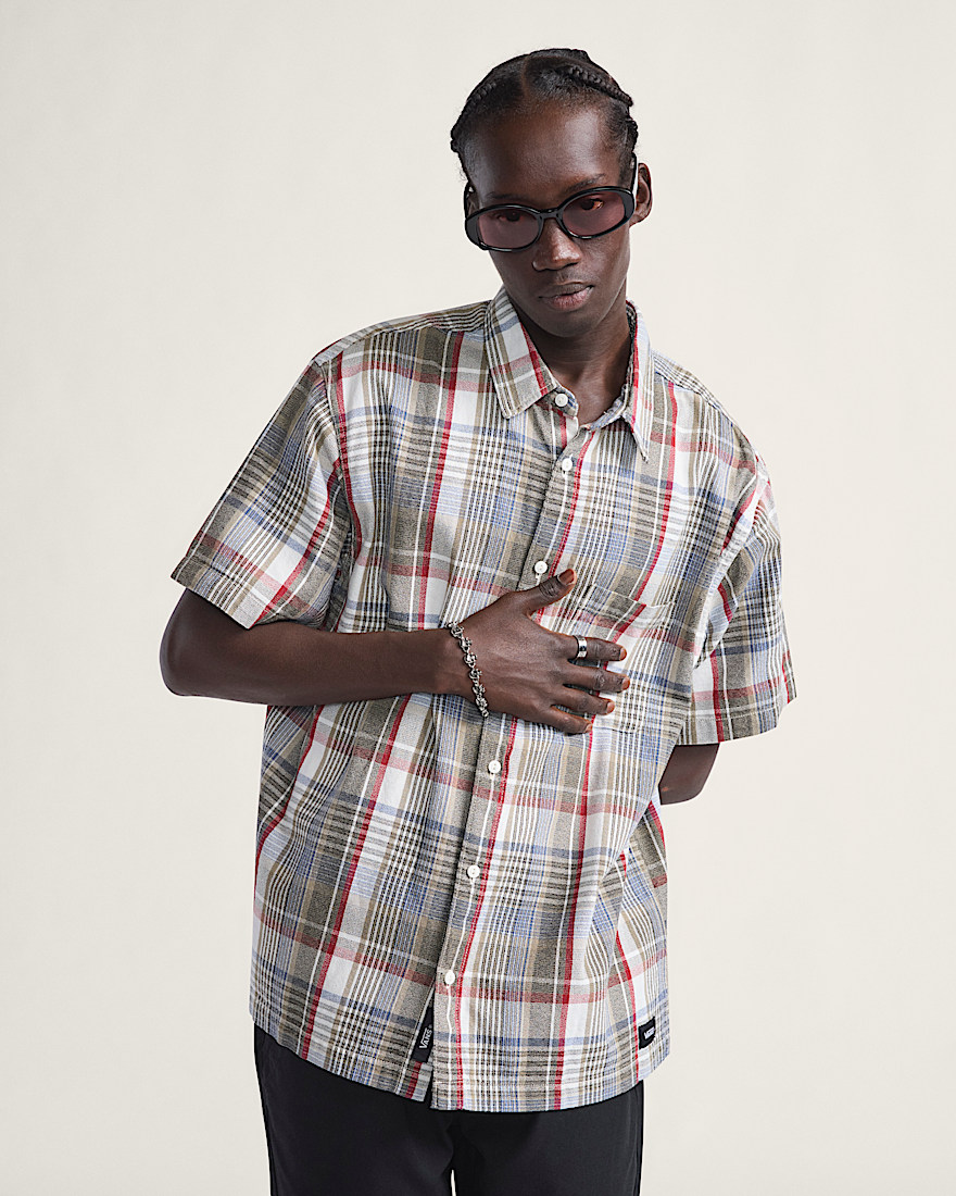 Premium Button Up Shirt VANS Egret White  Elm Green HERO