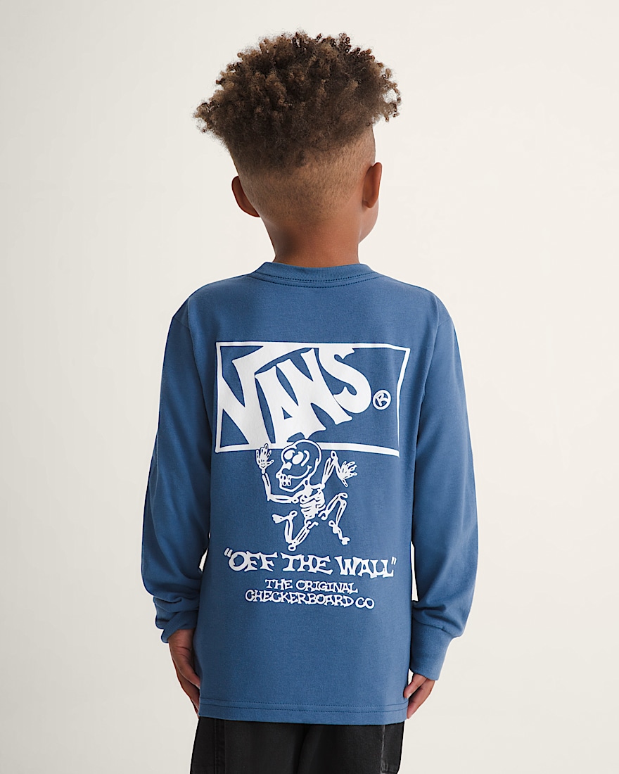 Little Kids Checker Bones Long Sleeve TShirt VANS True Navy Blue ALT3