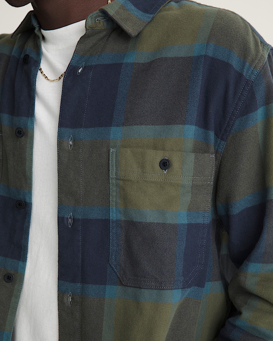 Larkspur Plaid Flannel Shirt VANS Grape Leaf Green  Parisian Night Blue ALT4