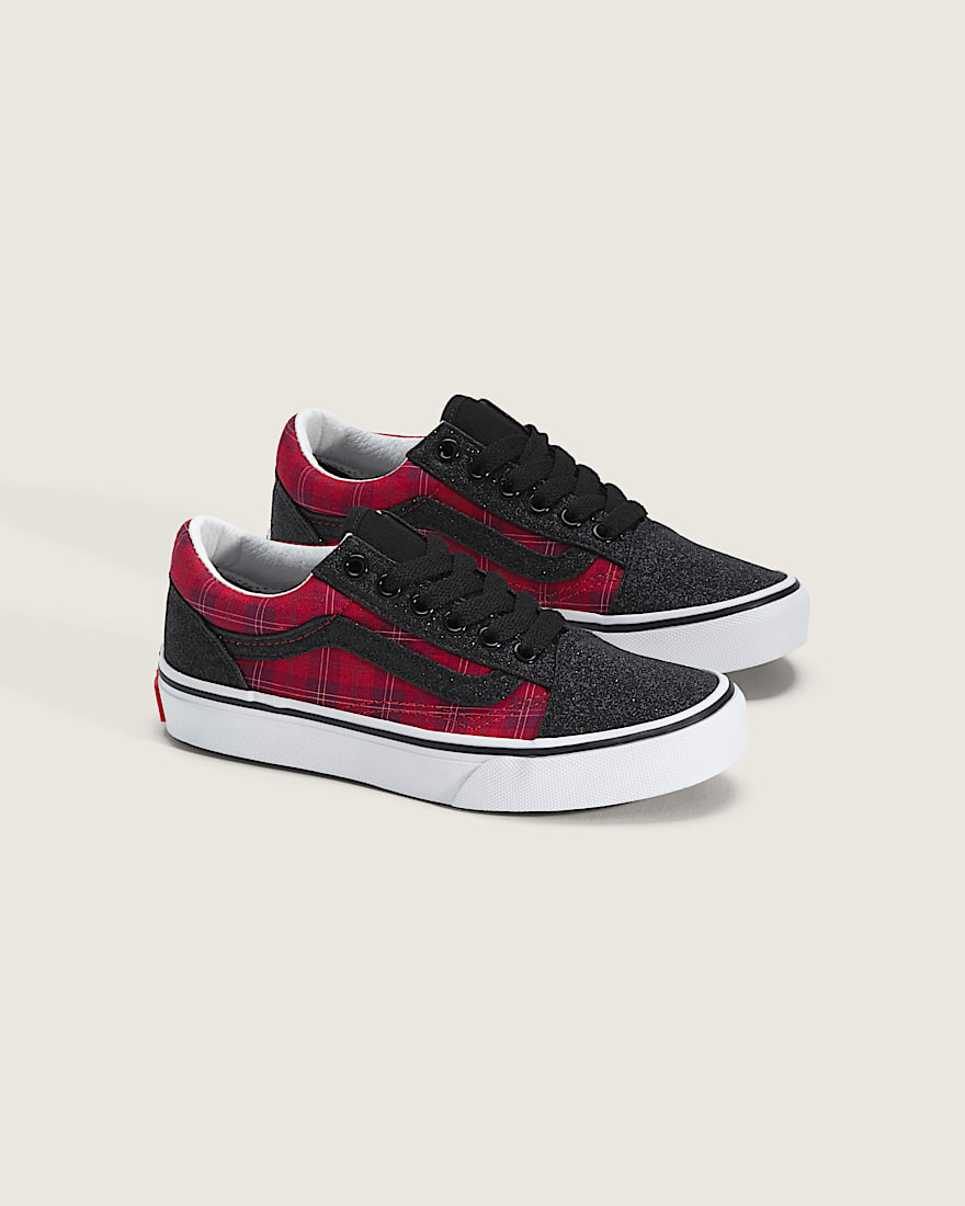 Little Kids Old Skool Shoe VANS Glitter Plaid Red  Black ALT1