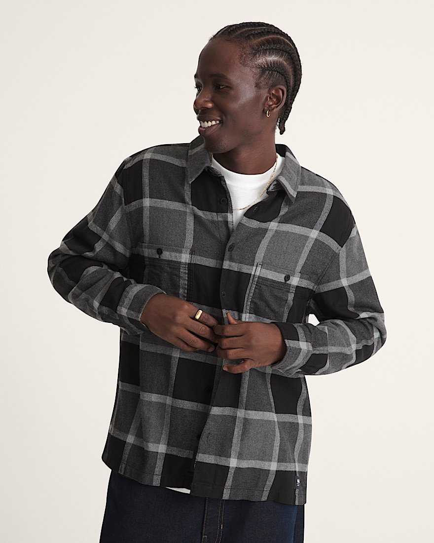 Larkspur Plaid Flannel Shirt VANS Asphalt Heather Grey ALT1