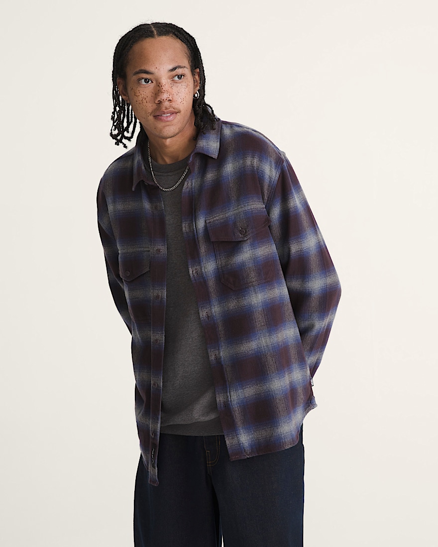Bixby Plaid Flannel Shirt VANS Dark Port Red  Pewter Heather Grey ALT2