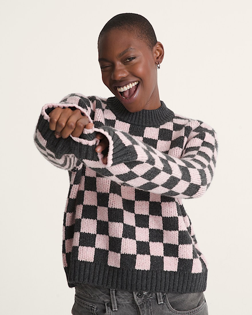 Cameron Sweater VANS Checkerboard Grey Pink ALT3