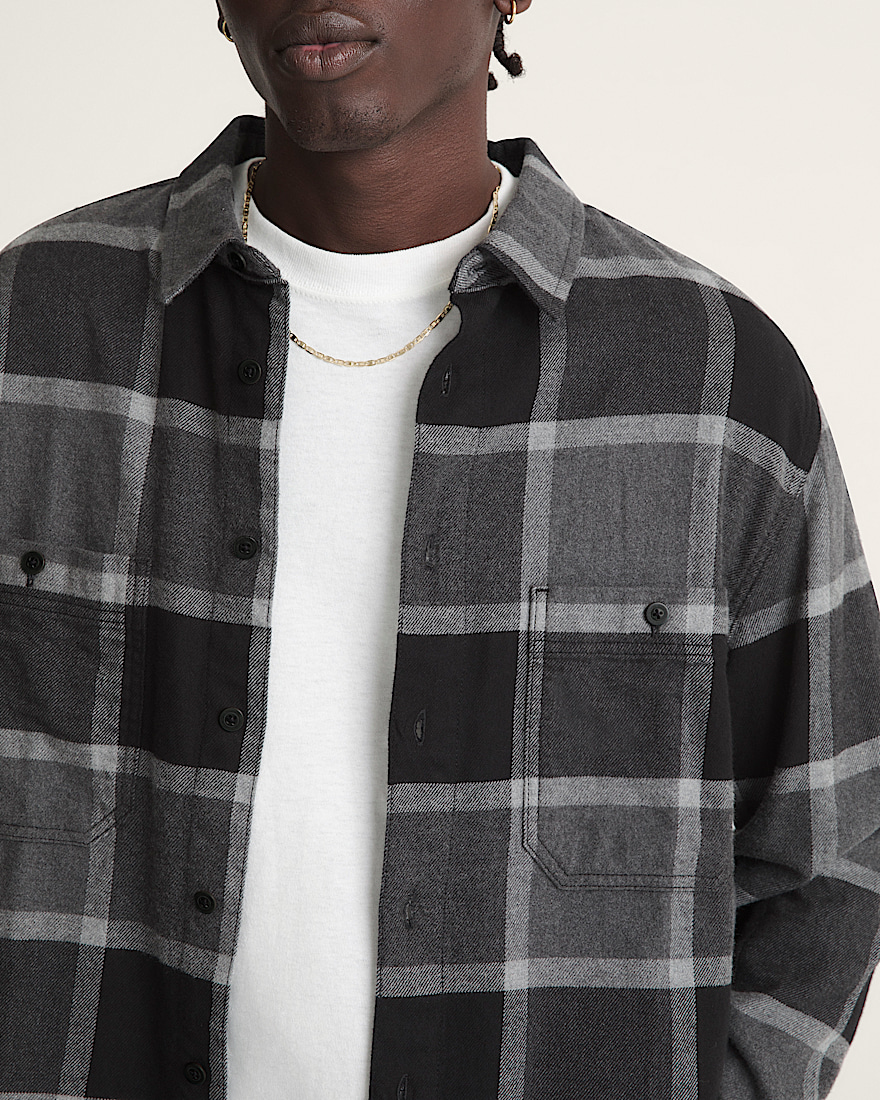 Larkspur Plaid Flannel Shirt VANS Asphalt Heather Grey ALT3