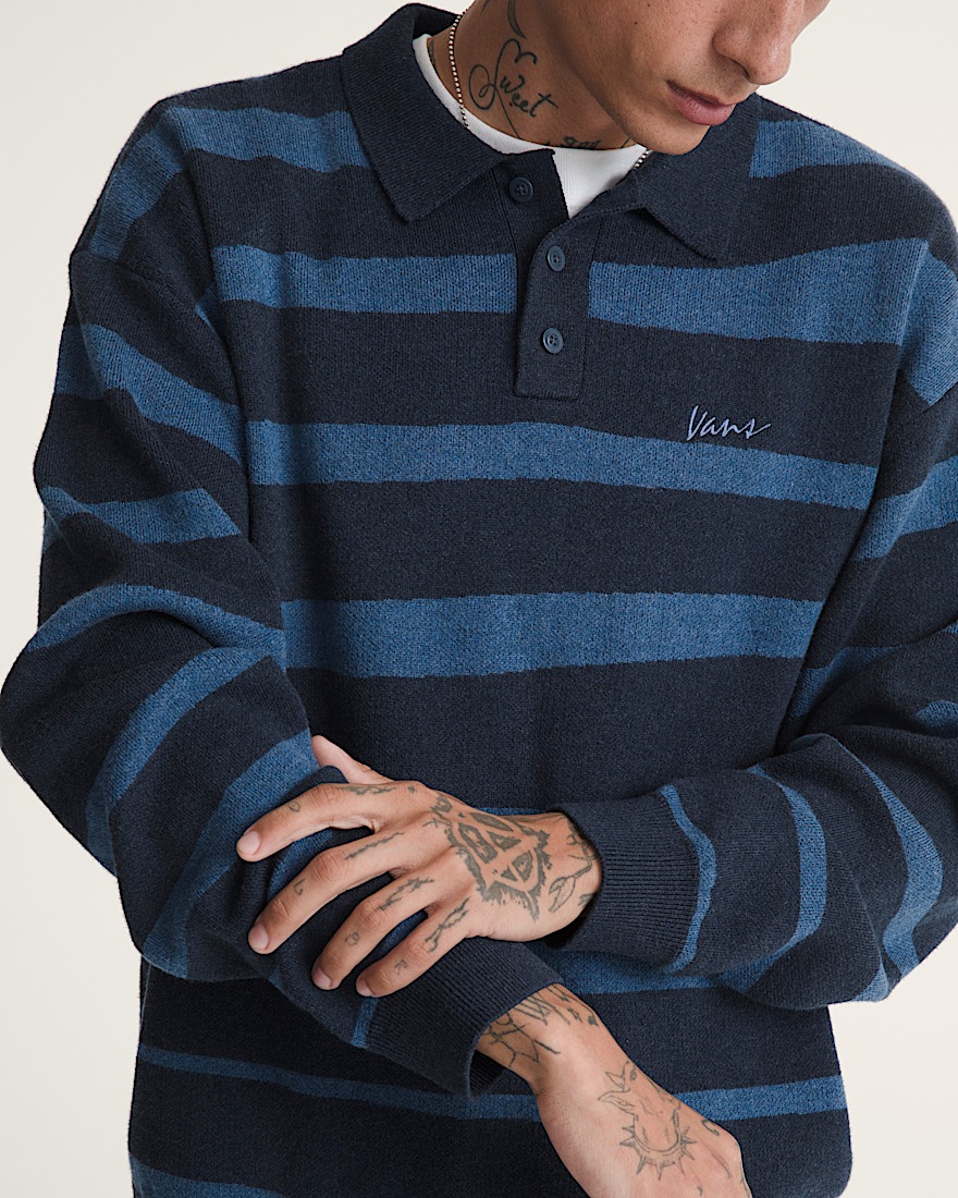 Davis Stripe Polo Sweater VANS Parisian Night Blue ALT4