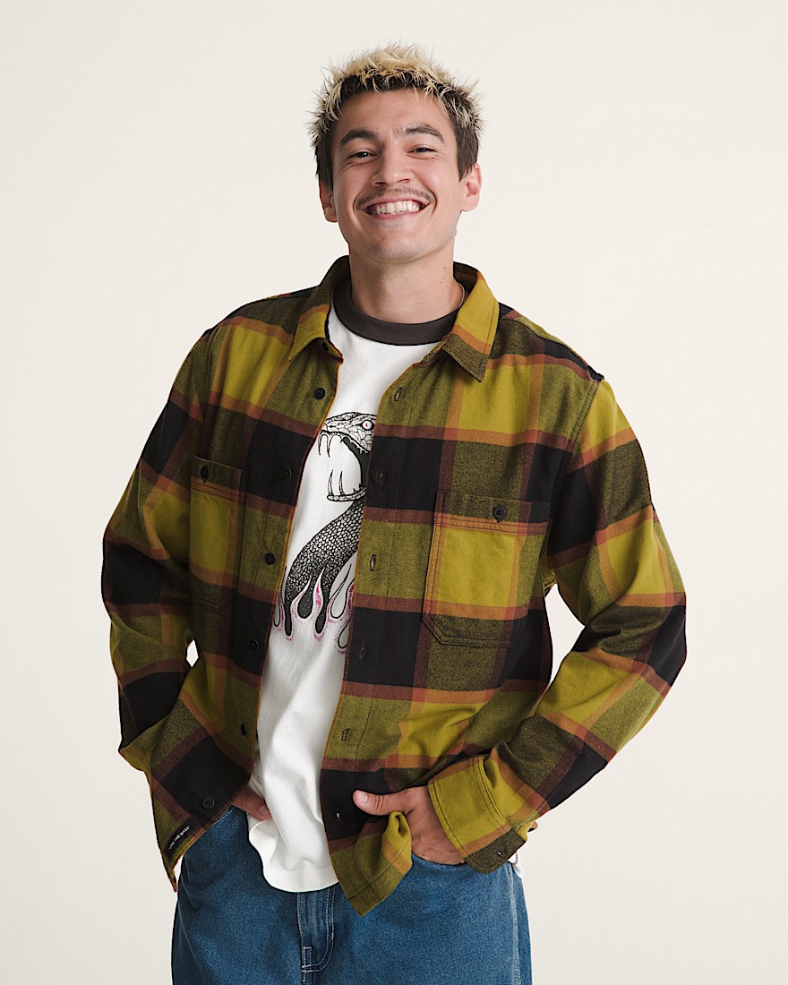 Larkspur Plaid Flannel Shirt VANS Burnt Gold Yellow  Black ALT2