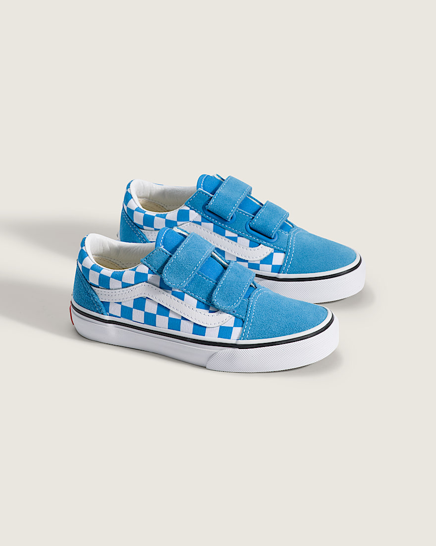 Little Kids Old Skool V Checkerboard Shoe VANS Checkerboard Bright Azure Blue ALT1