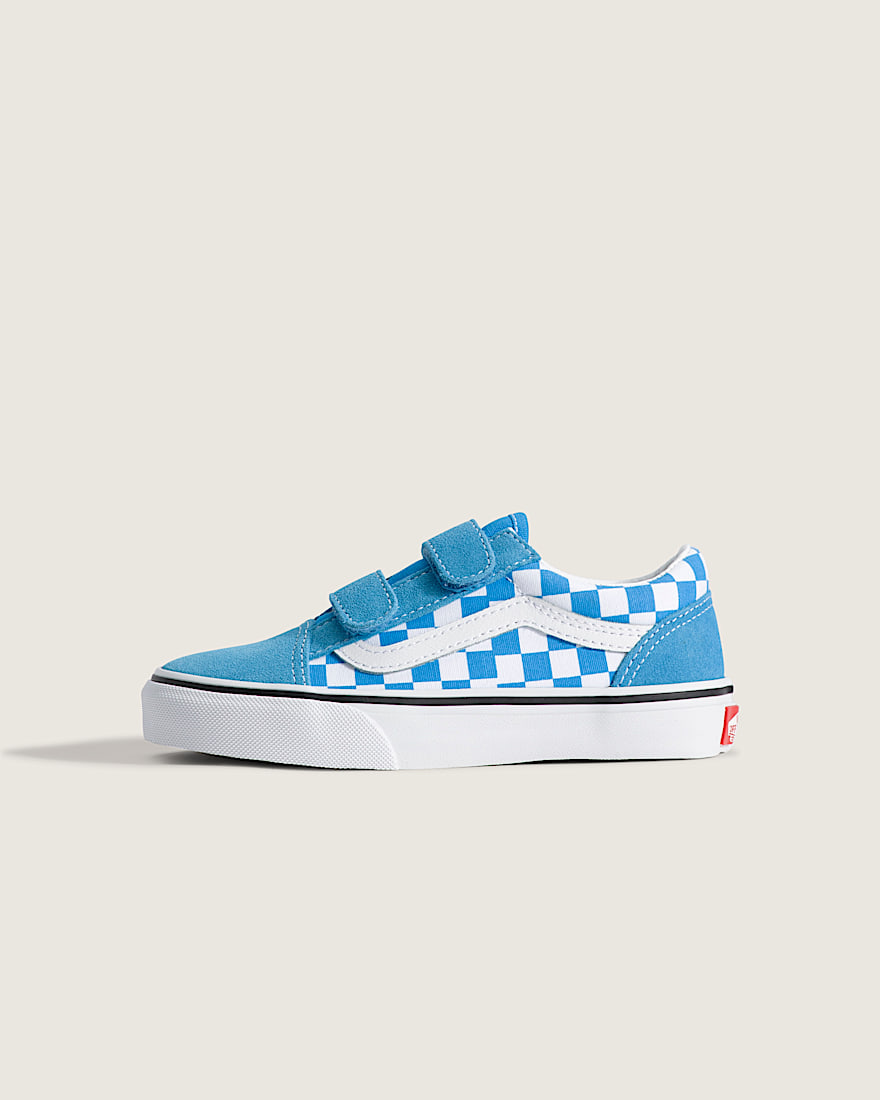 Little Kids Old Skool V Checkerboard Shoe VANS Checkerboard Bright Azure Blue HERO