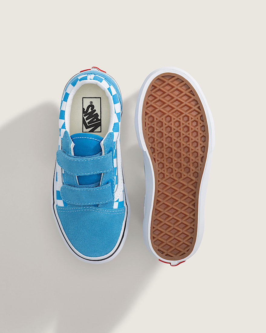 Little Kids Old Skool V Checkerboard Shoe VANS Checkerboard Bright Azure Blue ALT2