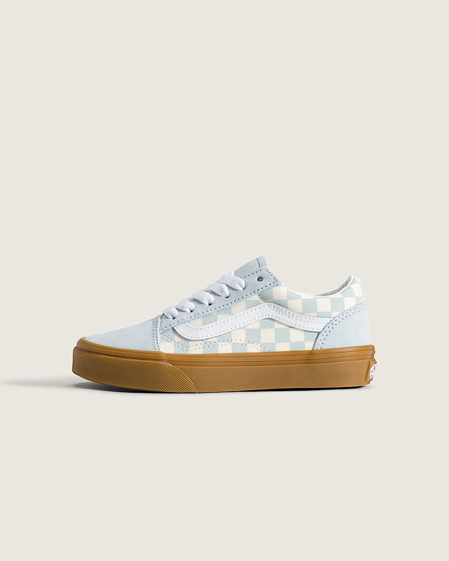 Little Kids Old Skool Shoe VANS Gum Checkerboard Dawn Mist Blue HERO