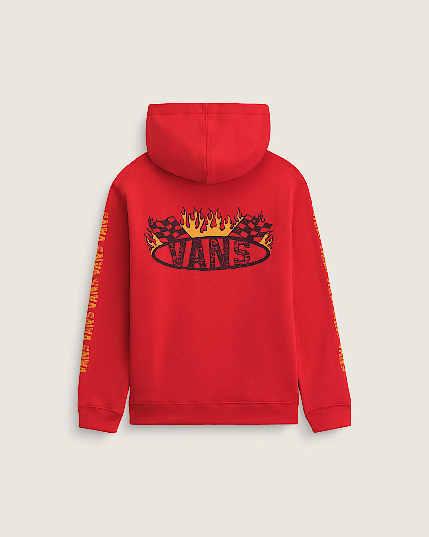 Kids Racing Flames Pullover Hoodie VANS Crimson Haze Red HERO