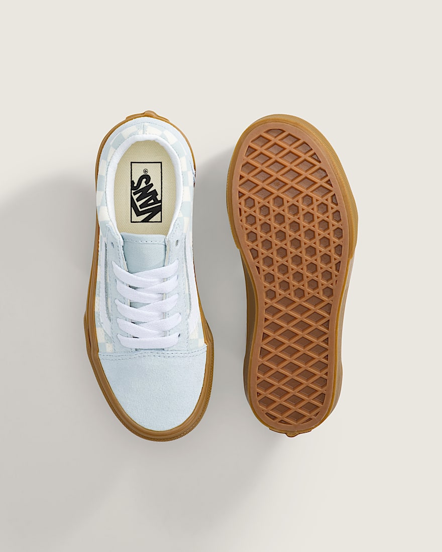 Little Kids Old Skool Shoe VANS Gum Checkerboard Dawn Mist Blue ALT2
