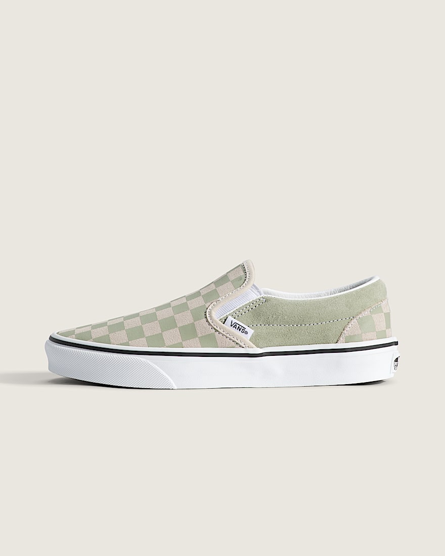 Classic SlipOn Checkerboard Shoe VANS Checkerboard Soft Sage Green HERO