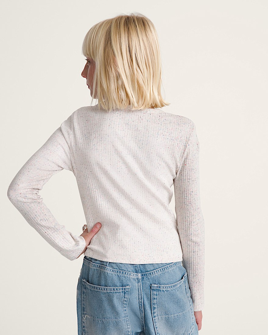 Kids Teri Confetti Rib Long Sleeve Shirt VANS Marshmallow White ALT3