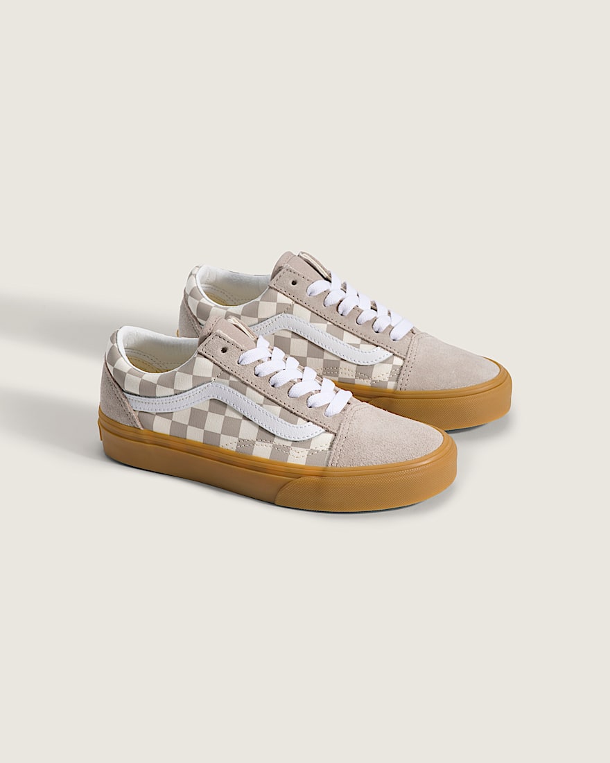 Big Kids Old Skool Shoe VANS Gum Checkerboard Mushroom Brown ALT1