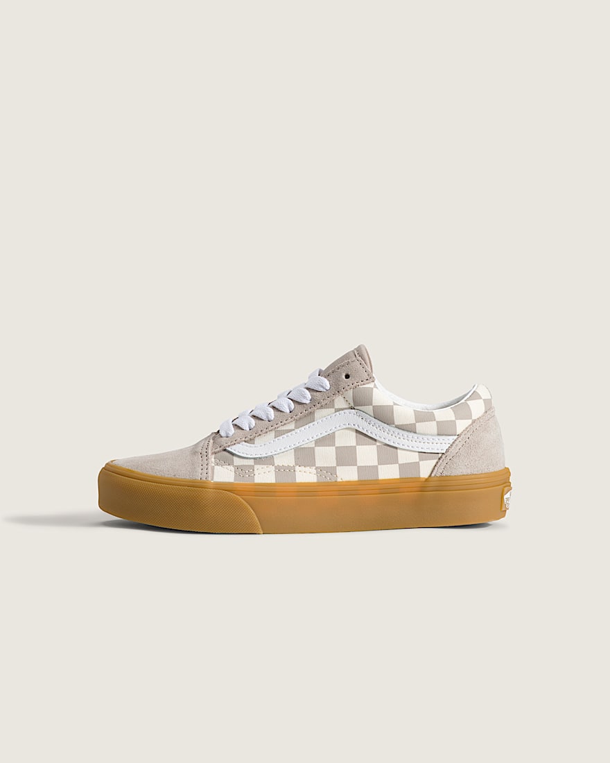 Big Kids Old Skool Shoe VANS Gum Checkerboard Mushroom Brown HERO