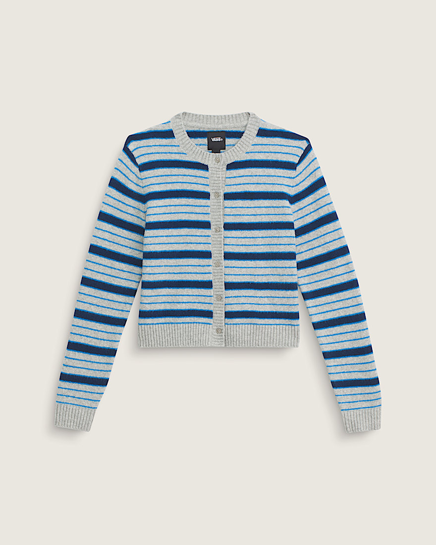 Premium Dolly Stripe Cardigan Sweater VANS Cement Heather Grey  Bright Azure Blue HERO