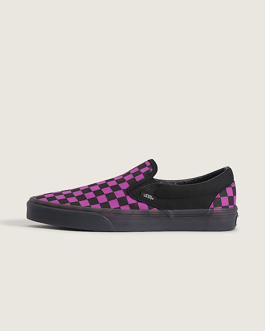Classic SlipOn Checkerboard Shoe VANS Checkerboard Black Purple HERO