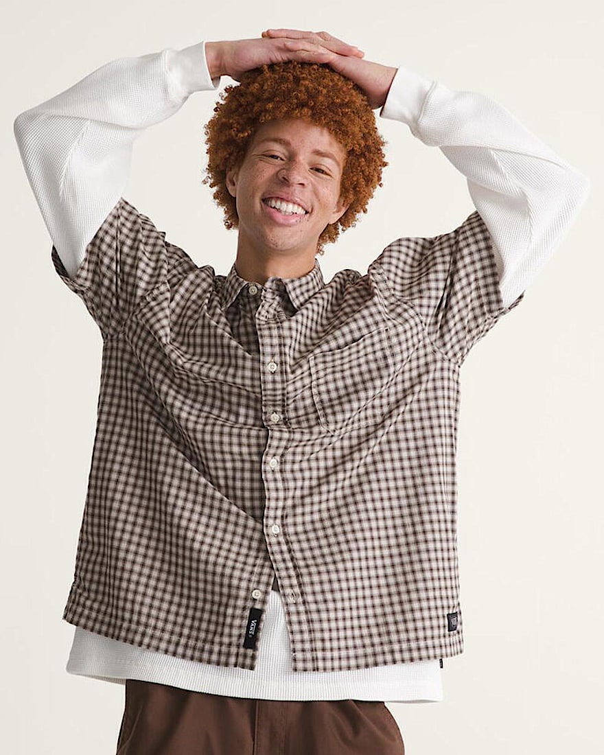 Larkspur Mini Plaid Shirt VANS Oatmeal Beige  Demitasse Brown ALT2