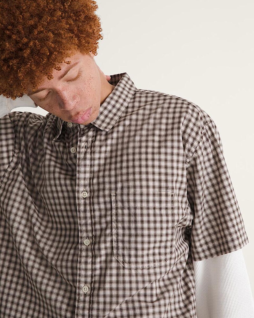 Larkspur Mini Plaid Shirt VANS Oatmeal Beige  Demitasse Brown ALT4