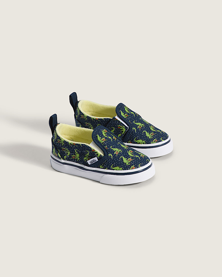 Toddler Classic SlipOn V Shoe VANS GlowintheDark Navy Blue  Yellow ALT1