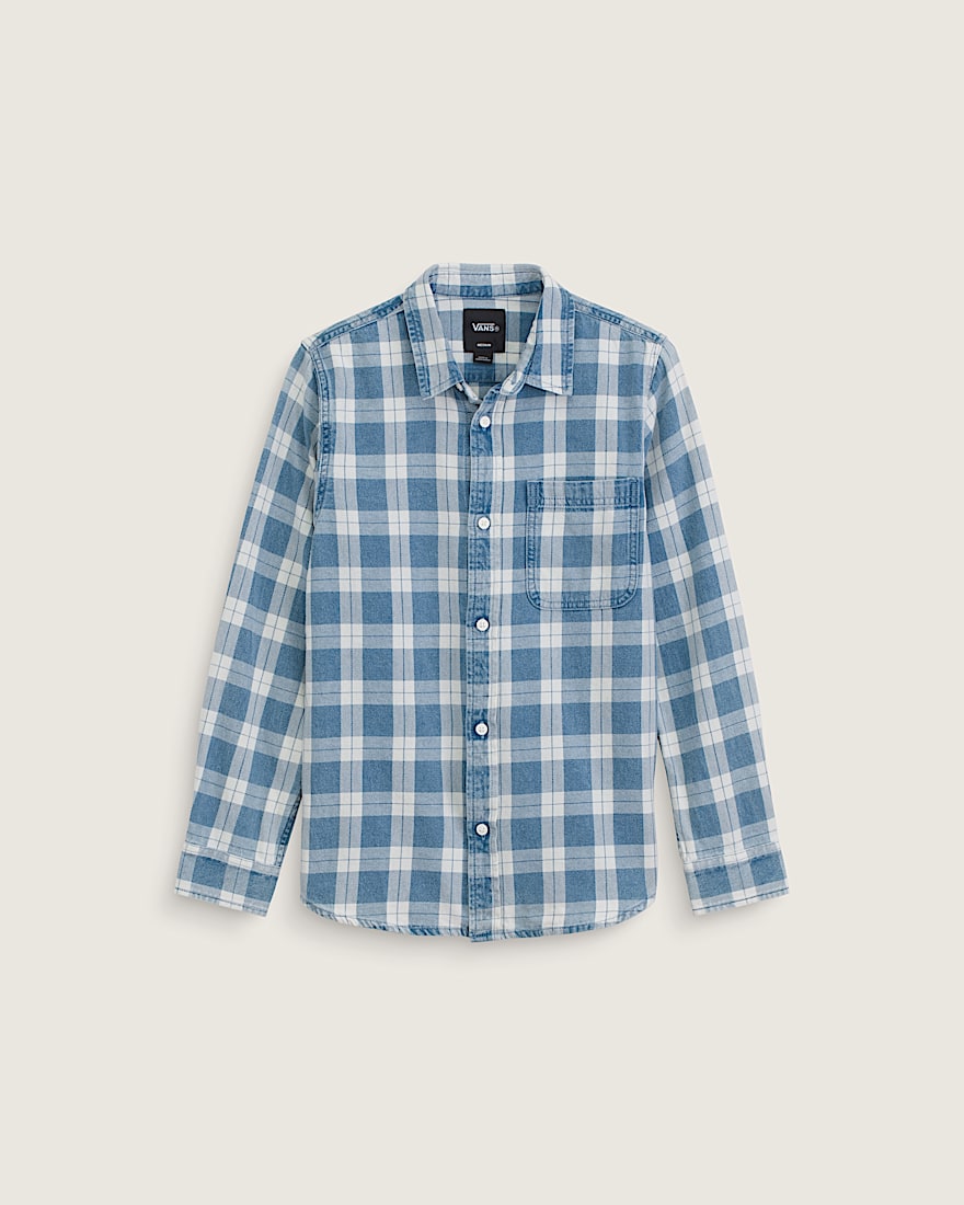 Kids Lawson Solid Oxford Long Sleeve Shirt VANS Bleach Indigo HERO