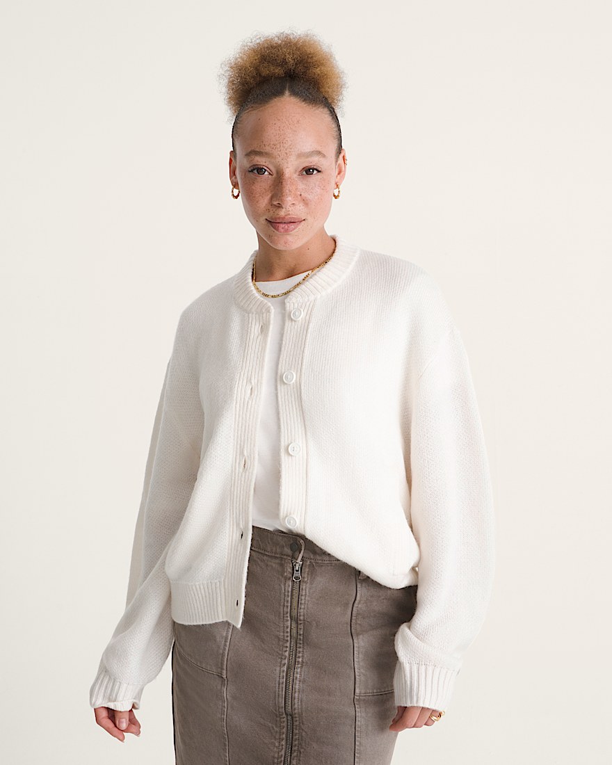 Teddy Round Neck Cardigan VANS Egret White ALT2