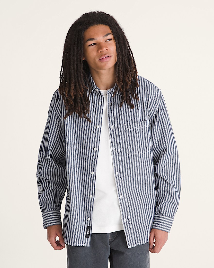 Lawson Stripe Long Sleeve Shirt VANS Parisian Night Blue ALT2