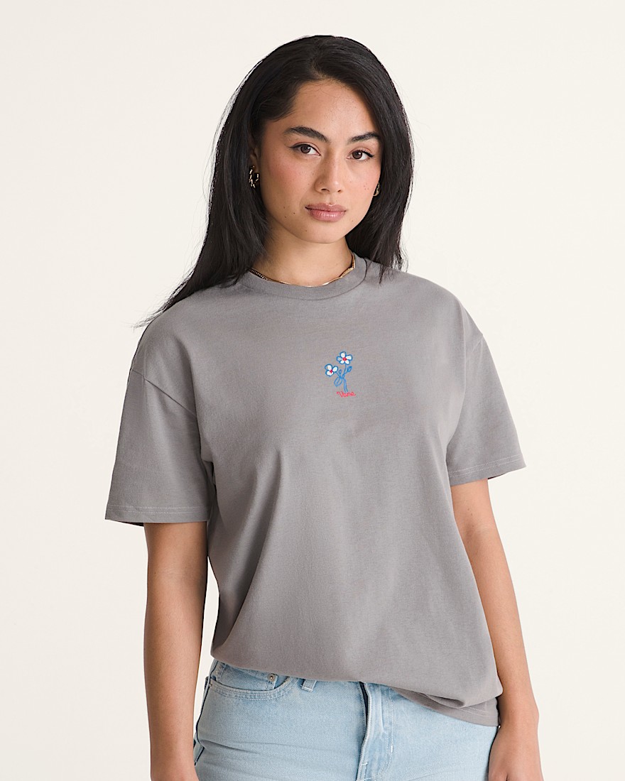 Hand Drawn Floral TShirt VANS Pewter ALT2