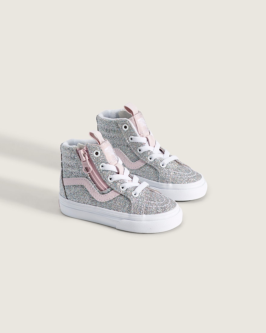 Toddler Sk8Hi Side Zip Shoe VANS Glitter Silver Grey Pale Petal ALT1