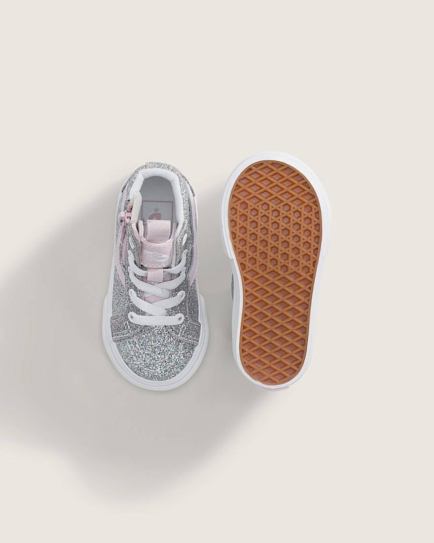 Toddler Sk8Hi Side Zip Shoe VANS Glitter Silver Grey Pale Petal ALT2