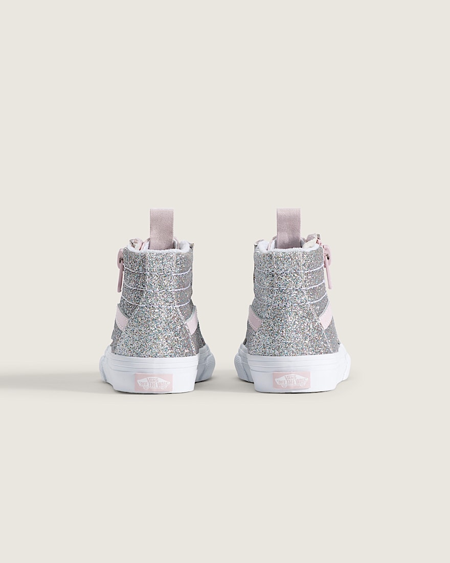 Toddler Sk8Hi Side Zip Shoe VANS Glitter Silver Grey Pale Petal ALT3